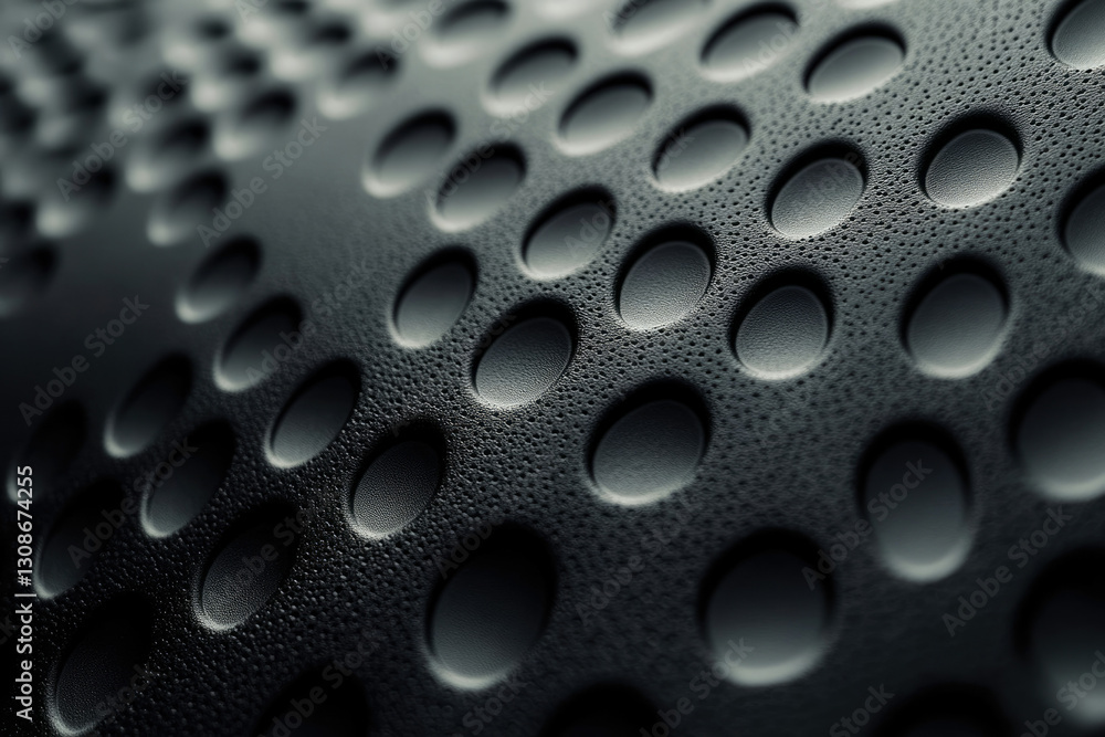 Poster Close-up of a textured dark surface with a repeating pattern of circular indentations.