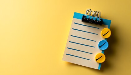 Checklist on Clipboard, Yellow Background