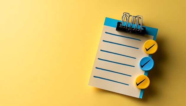 Checklist on Clipboard, Yellow Background