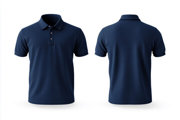 Men nevy polo shirt front and back view, Isolated blank front and back polo t-shirt for graphic design mock up