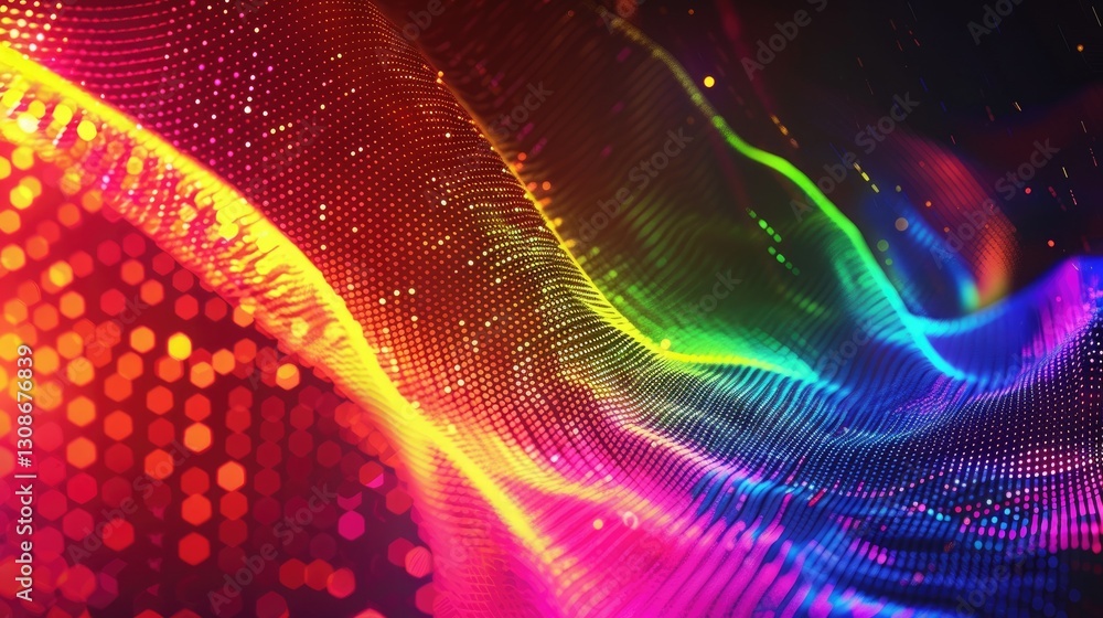 Poster vibrant abstract background featuring colorful wave patterns and dots. this dynamic design captures 