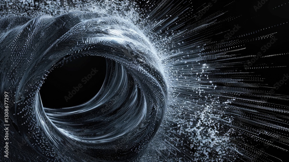 Poster abstract glowing vortex with colorful particles on a dark background. digital art for design and pri