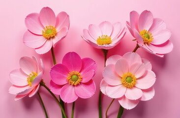 Obraz premium Pink and white cosmos flowers on soft pink background