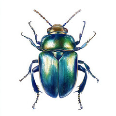 Illustration painted with gleaming beetle in realistic boho style