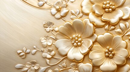 Gold decorations with flower designs, shown on a white background.
