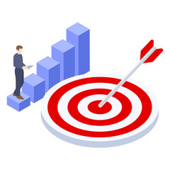 Business target success plan and goals with businessman isometric concept. With png file.