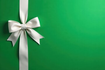 Simple white ribbon bow on a green Christmas card, minimalist design, design, ribbon, green