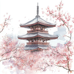 Obraz premium Illustration painted in boho style showing pagoda feeling peaceful