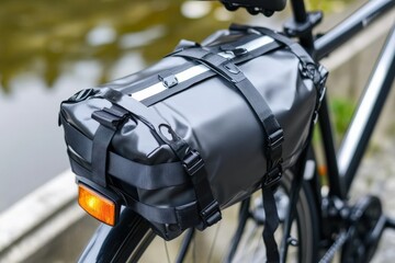 Close up of a durable delivery bag secured to a bicycle frame Generative AI