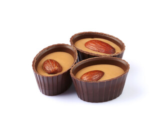 Chocolate pralines isolated on white background with clipping path