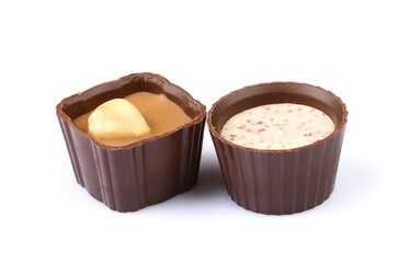 Chocolate pralines isolated on white background with clipping path