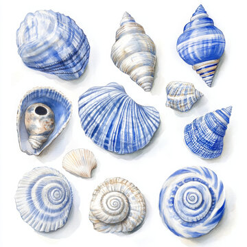 Watercolor shells collection. Natural looking shells are so dreamy