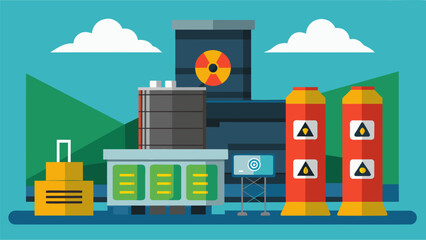 Obraz premium The storage facility is equipped with advanced monitoring systems to ensure the safety and security of the nuclear fuel rods.. Vector illustration