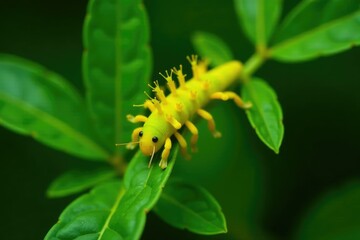 Naklejka premium Dodder with yellow cuscuta parasite on leaves, botany, dodder