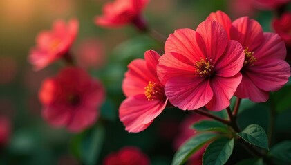 Dogrose bush in full bloom with red and pink hues, flowers, red, dogrose