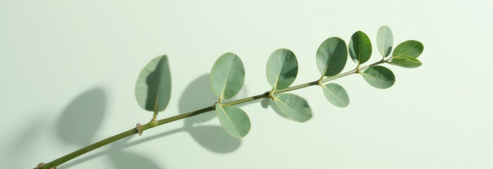 Obraz premium Eucalyptus branch on light green background: minimalist natural aesthetic