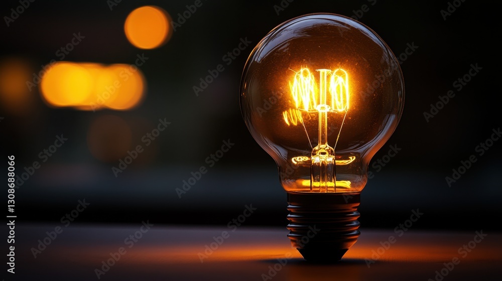 Aufkleber a detailed closeup of a glowing light bulb showcasing an intricate filament. the warm bokeh backgrou