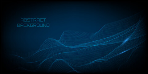 Abstract glowing wave lines on dark blue background. Dynamic wave pattern. Modern flowing wavy lines. Futuristic technology concept.