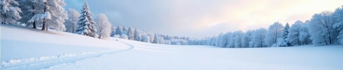 Obraz premium Freshly fallen snow blanketing a serene landscape, winter wonderland, winter, snowy fields