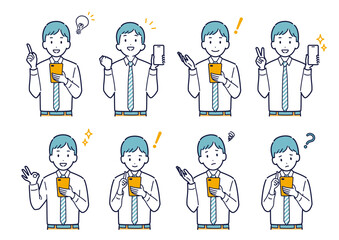 スマホを持つビジネスマンのイラストセット