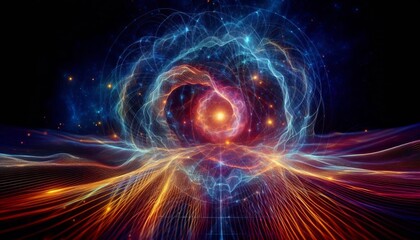 Fototapeta premium Electromagnetic waves depicted as vibrant intersecting lines in