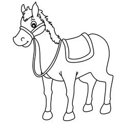Cute cartoon hand drawn vector funny horse coloring page.