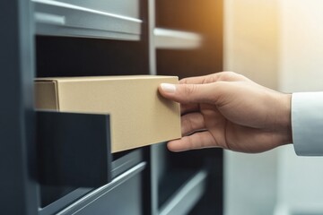 Courier placing package in secure coded locker at delivery location Generative AI