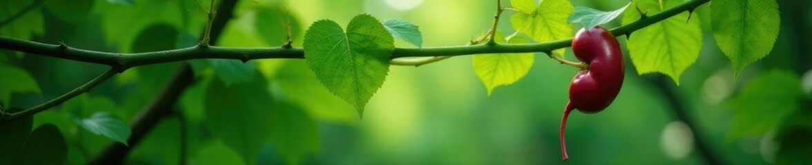 Green vine with a single kidney organ hanging from it, nature, leafy, greenery
