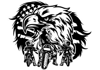 Eagle Dad and Two Sons Biker