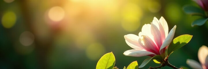 Fototapeta premium Light filtering through magnolia leaves and flowers, filter, bloom, light