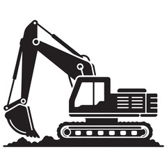 Excavator Digging Silhouette Illustration for Construction Site Graphics