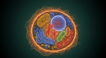 Obraz premium Vibrant Cell Structure Glowing Vividly. AI Generated