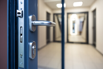 Close-up of a modern door lock in residential building