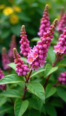 Pink Barberry Bush with purple berries in a garden,, garden plants, pink barberry bush