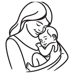 Silhouette of Affectionate Mother Cradling Sleeping Baby Vector Artwork