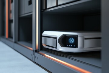Fototapeta premium Delivery bot unlocks smart storage box for secure package access Generative AI