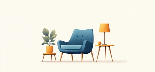 Fototapeta premium Modern furniture arrangement showcasing a cozy armchair and home decor elements