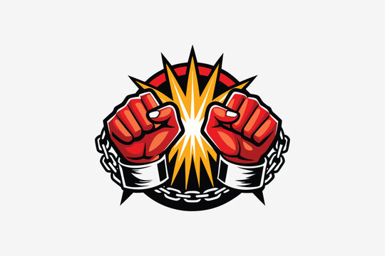 Two hands clenched logo or icon. Human hands and broken chain .Freedom concept.Vector illustration