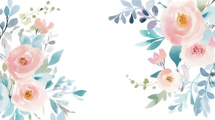 Exquisite Illustration Design of Greeting Card with Soft Pastel Watercolor Flowers