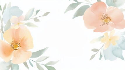 Exquisite Illustration Design of Greeting Card with Soft Pastel Watercolor Flowers