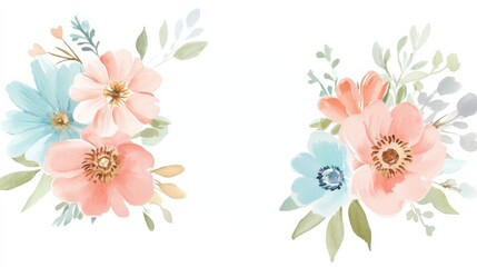 Exquisite Illustration Design of Greeting Card with Soft Pastel Watercolor Flowers