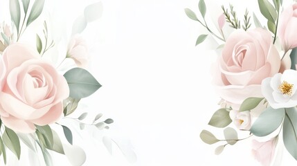 Exquisite Illustration Design of Greeting Card with Soft Pastel Watercolor Flowers