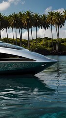 Boat sailing on the sea near the beach with a clear blue sky