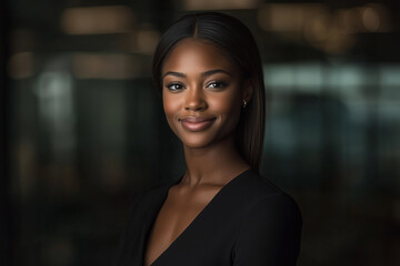 Obraz premium Confident African American Businesswoman in Black Attire – Professional Corporate Headshot