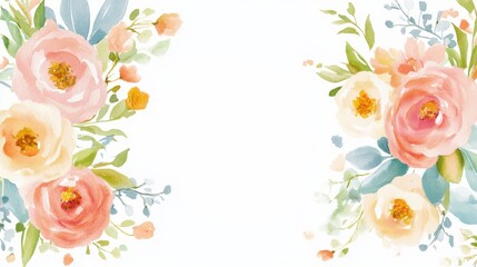 Exquisite Illustration Design of Greeting Card with Soft Pastel Watercolor Flowers