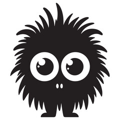 Cute Silhouette Monster with Big Eyes Black and White Vector