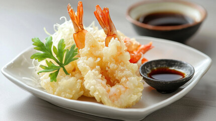 Crispy Shrimp Tempura with Soy Sauce - Authentic food photography