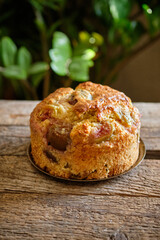 Sponge fig cake. Side view
