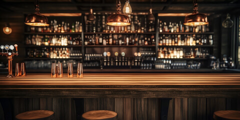 Old-World Bar Scene with Hanging Lights and a Fully Stocked Background