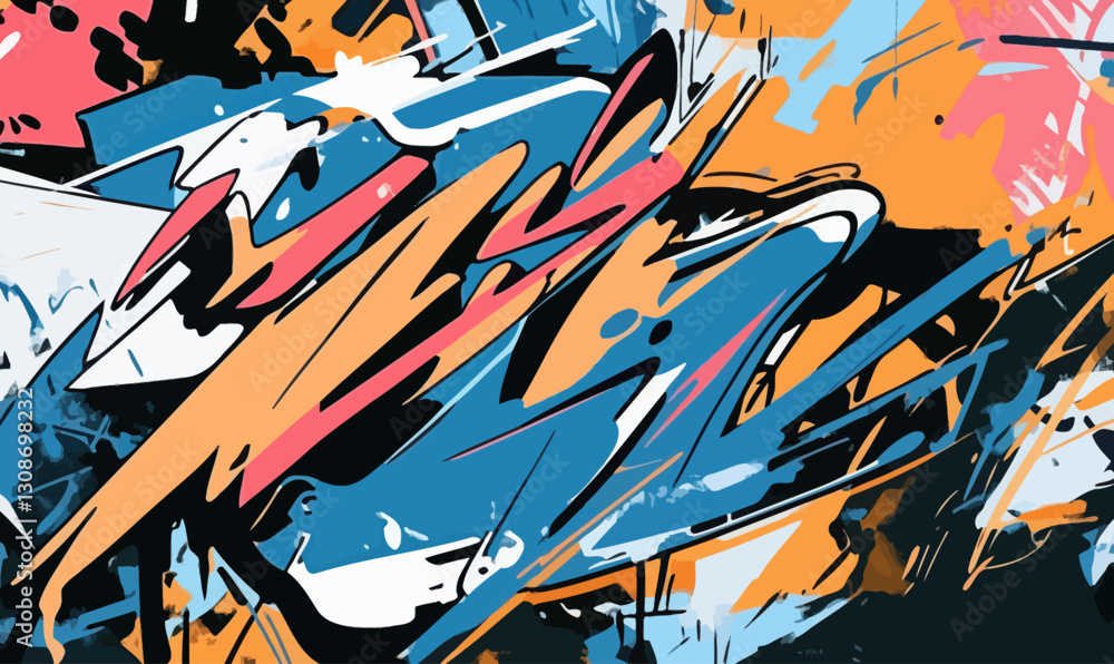 Aufkleber Dynamic Abstract Urban Graffiti Art with Bold Colors and Patterns in Vector Style